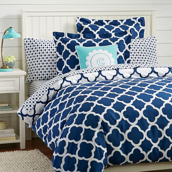 Lucky Clover Reversible Duvet Cover Sham Royal Navy Pbteen